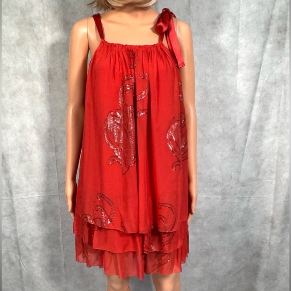 Nicole Miller Gold Embellished Asymmetrical Babydoll Dress